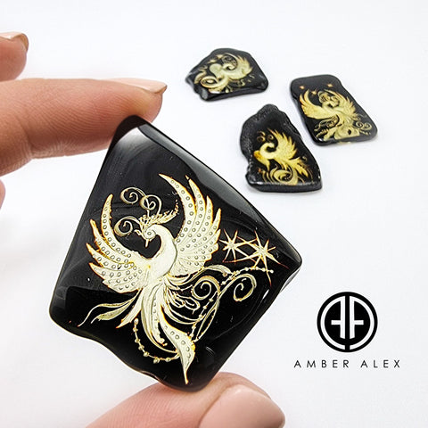 Cherry Amber Engraved Phoenix Free Shape Slab