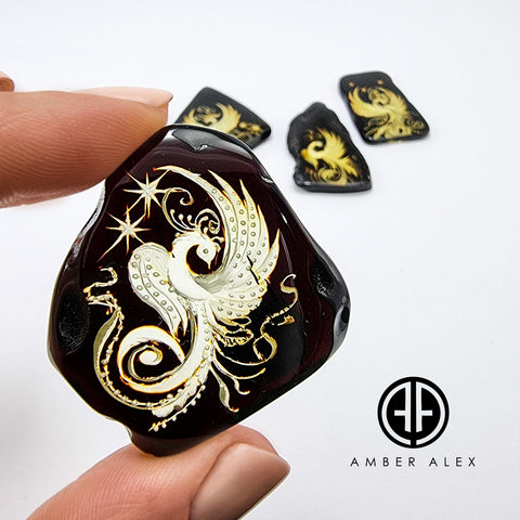 Cherry Amber Engraved Phoenix Free Shape Slab