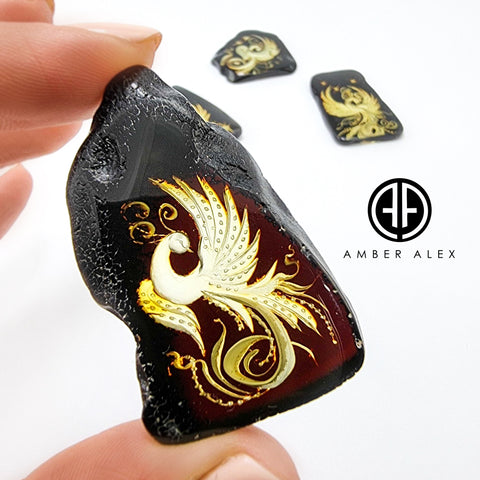 Cherry Amber Engraved Phoenix Free Shape Slab