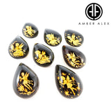 Cherry Amber Engraved Fairy Drop Shape Cabochons