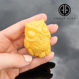 Milky Amber Carved Owl Figurine