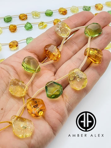 Multi-Color Amber Free Shape Faceted Beads