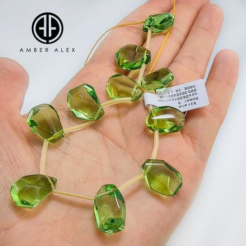 Green Amber Free Shape Faceted Beads