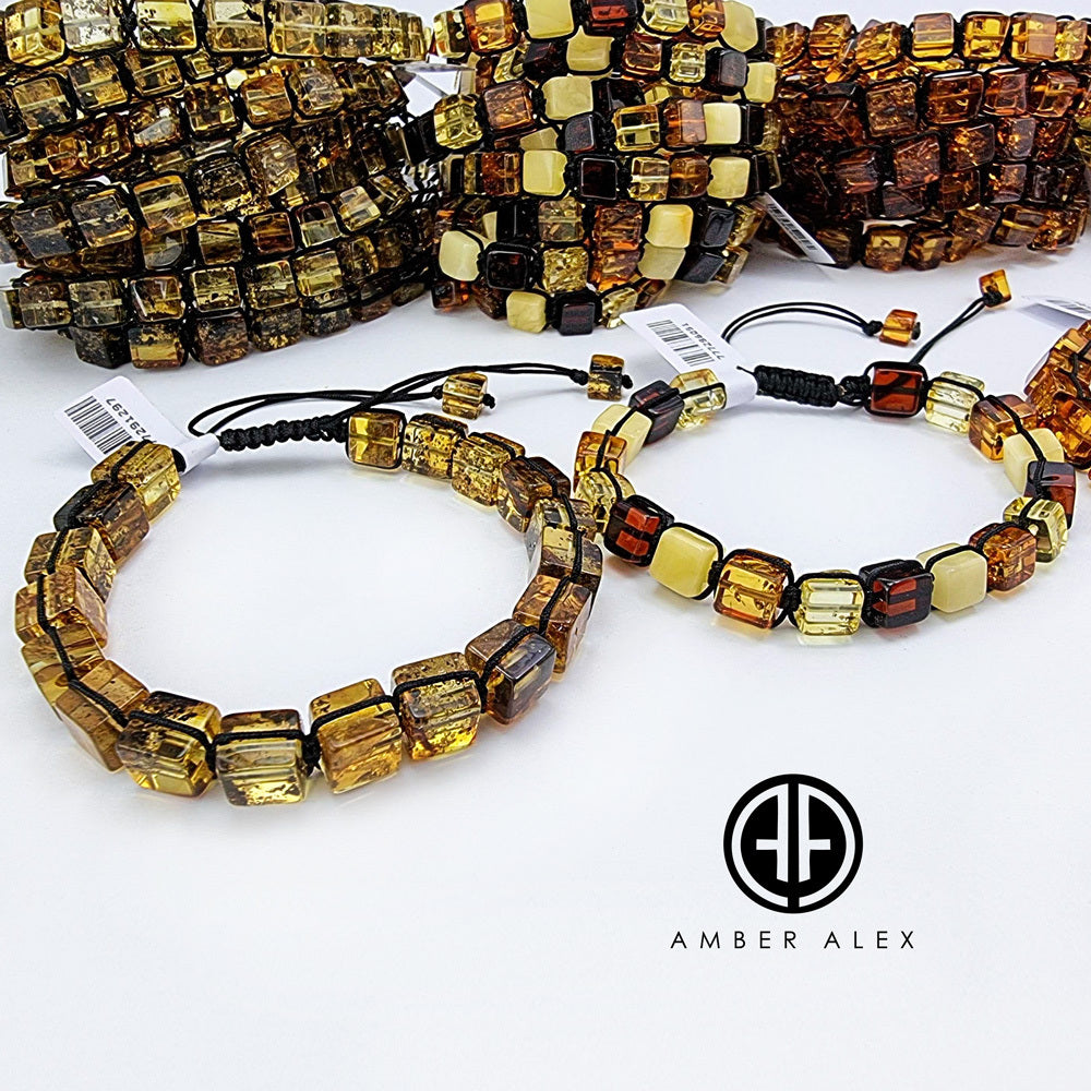 Fossil color Amber Cube Beads Adjustable Bracelet