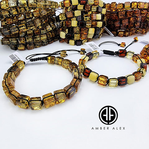 Multi-Color Amber Cube Beads Adjustable Bracelet