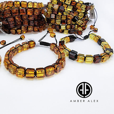 Cognac Amber Cube Beads Adjustable Bracelet