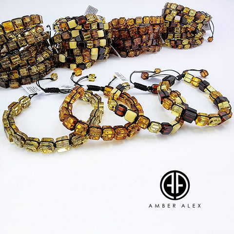 Cognac Amber Cube Beads Adjustable Bracelet