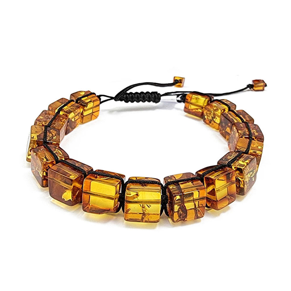 Cognac Amber Cube Beads Adjustable Bracelet