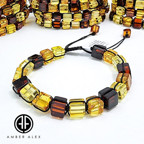 Multi-Color Amber Cube Beads Adjustable Bracelet