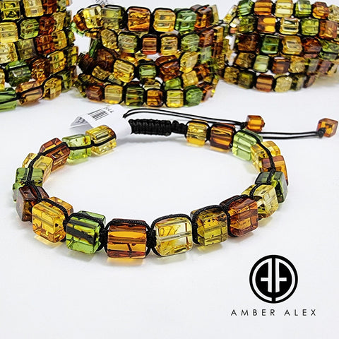 Multi-Color Amber Cube Beads Adjustable Bracelet