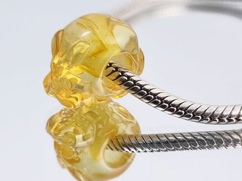 Lemon Amber Carved Hippopotamus Charm Bead