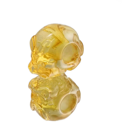 Lemon Amber Carved Hippopotamus Charm Bead