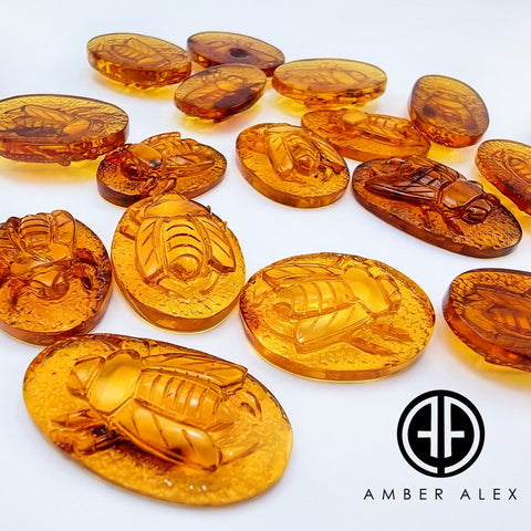 Cognac Amber Carved Bee Cabochons