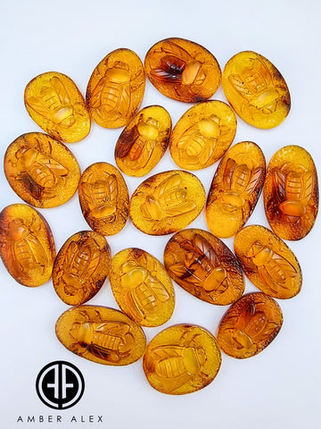 Cognac Amber Carved Bee Cabochons