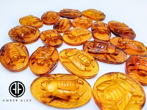 Cognac Amber Carved Bee Cabochons