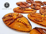 Cognac Amber Carved Dragonfly Cabochons
