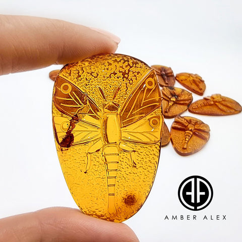 Cognac Amber Carved Dragonfly Cabochons