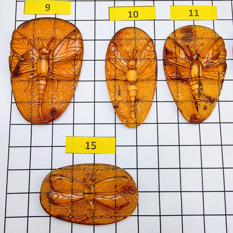 Cognac Amber Carved Dragonfly Cabochons