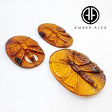 Cognac Amber Carved Butterfly Cabochons