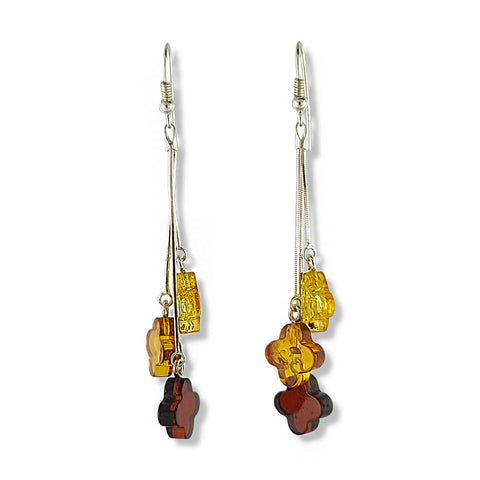 Multi-Color Amber Clover Dangle Earrings Sterling Silver