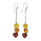 Multi-Color Amber Heart Dangle Earrings Sterling Silver