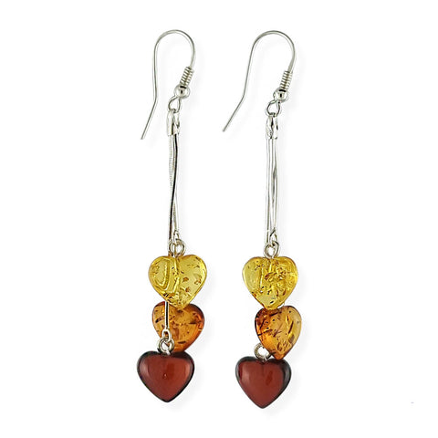 Multi-Color Amber Heart Dangle Earrings Sterling Silver