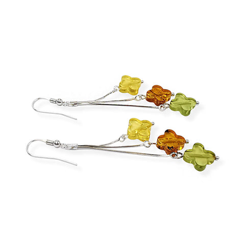 Multi-Color Amber Clover Dangle Earrings Sterling Silver