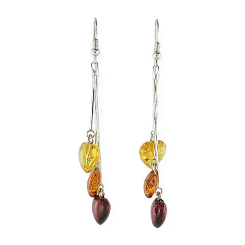 Multi-Color Amber Heart Dangle Earrings Sterling Silver