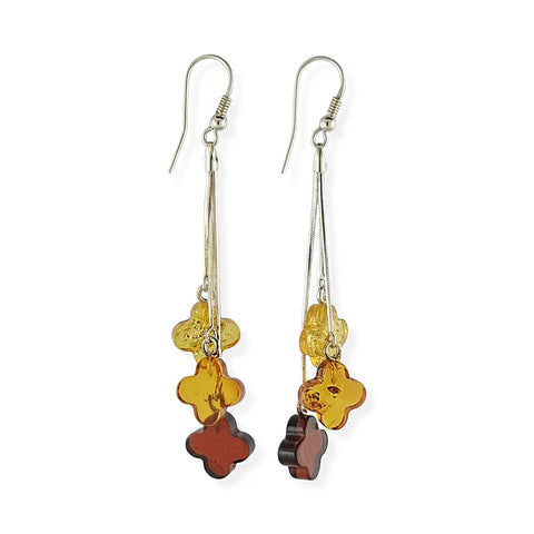 Multi-Color Amber Clover Dangle Earrings Sterling Silver