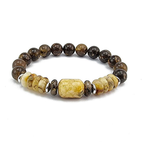 Fossil Amber Beads Stretch Bracelet