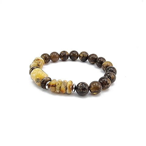 Fossil Amber Beads Stretch Bracelet