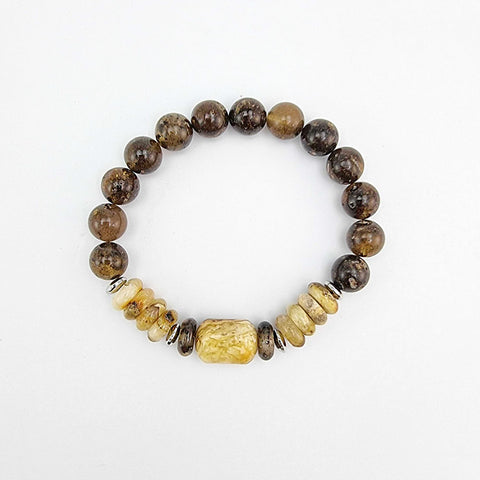 Fossil Amber Beads Stretch Bracelet