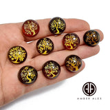 Cherry Amber Engraved Tree Round Shape Cabochon