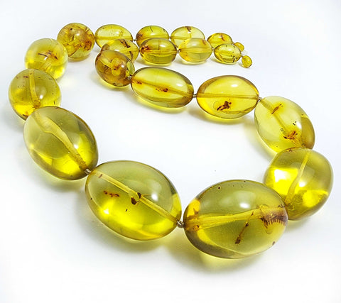 Natural Amber Olive Beads Necklace With Insects