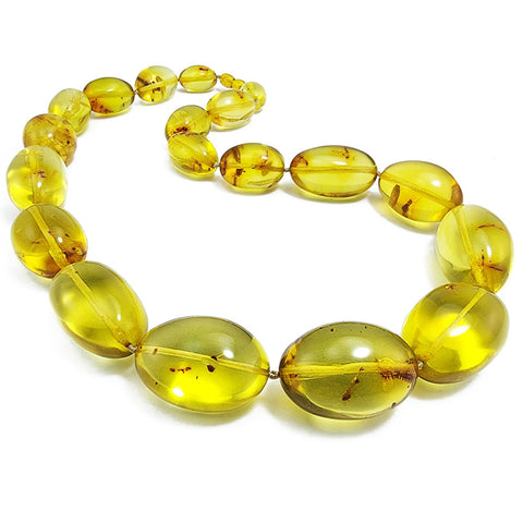 Natural Amber Olive Beads Necklace With Insects