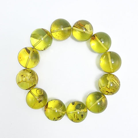 Green Amber Round Beads Stretch Bracelet