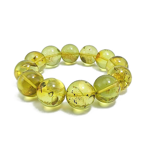 Green Amber Round Beads Stretch Bracelet