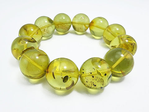 Green Amber Round Beads Stretch Bracelet