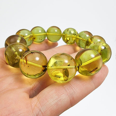 Green Amber Round Beads Stretch Bracelet