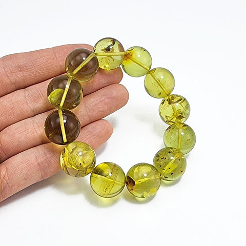 Green Amber Round Beads Stretch Bracelet