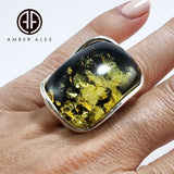 Earth Stone Amber Free Shape Adjustable Ring Sterling Silver
