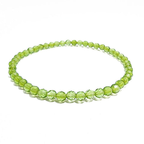 Green Amber Round Faceted Beads Stretch Bracelet