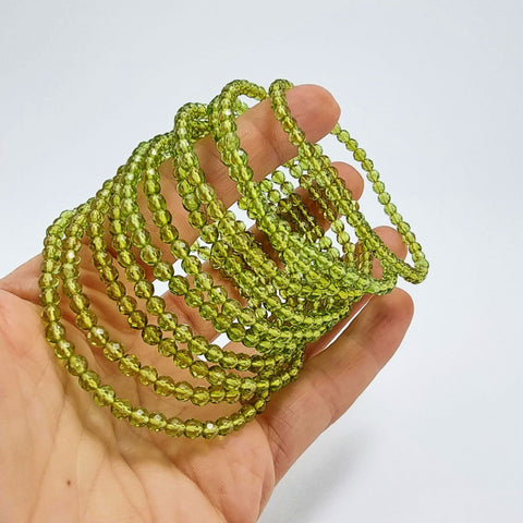 Green Amber Round Faceted Beads Stretch Bracelet