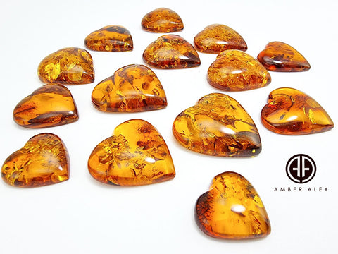 Cognac Amber Heart Shape Cabochons