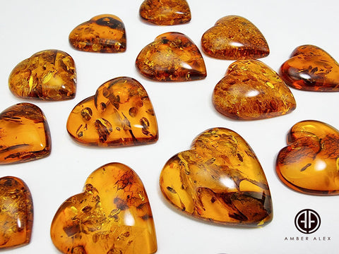 Cognac Amber Heart Shape Cabochons