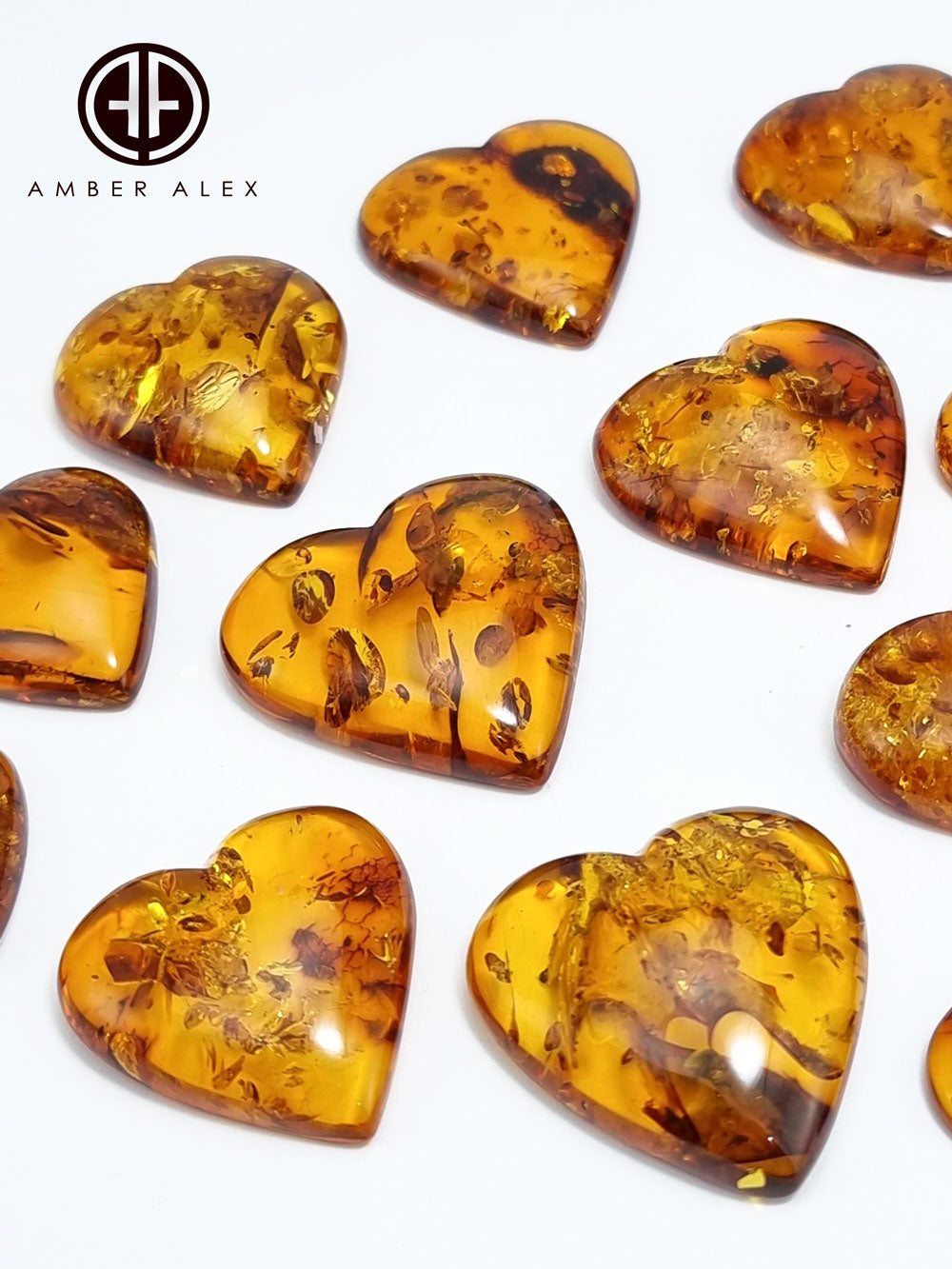 Cognac Amber Heart Shape Cabochons