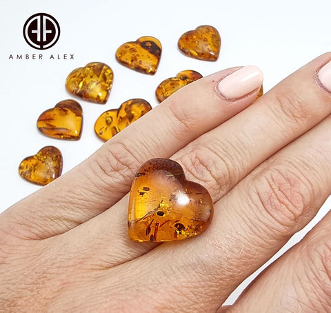 Cognac Amber Heart Shape Cabochons