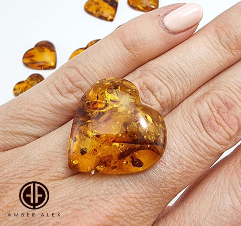 Cognac Amber Heart Shape Cabochons