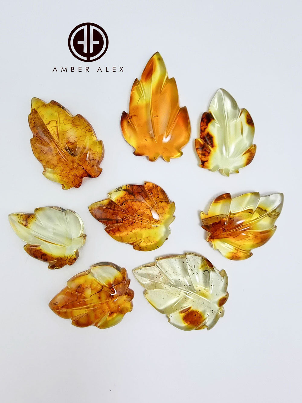 Fossil Amber Carved Leaf Cabochons