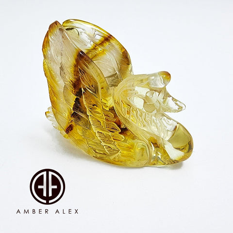 Natural Amber Carved Swan Figurine